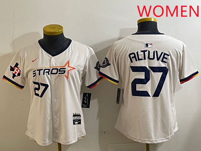 Women Houston Astros 27 Altuve Cream Three generations Joint Name 2025 Nike MLB Jersey style 4121
